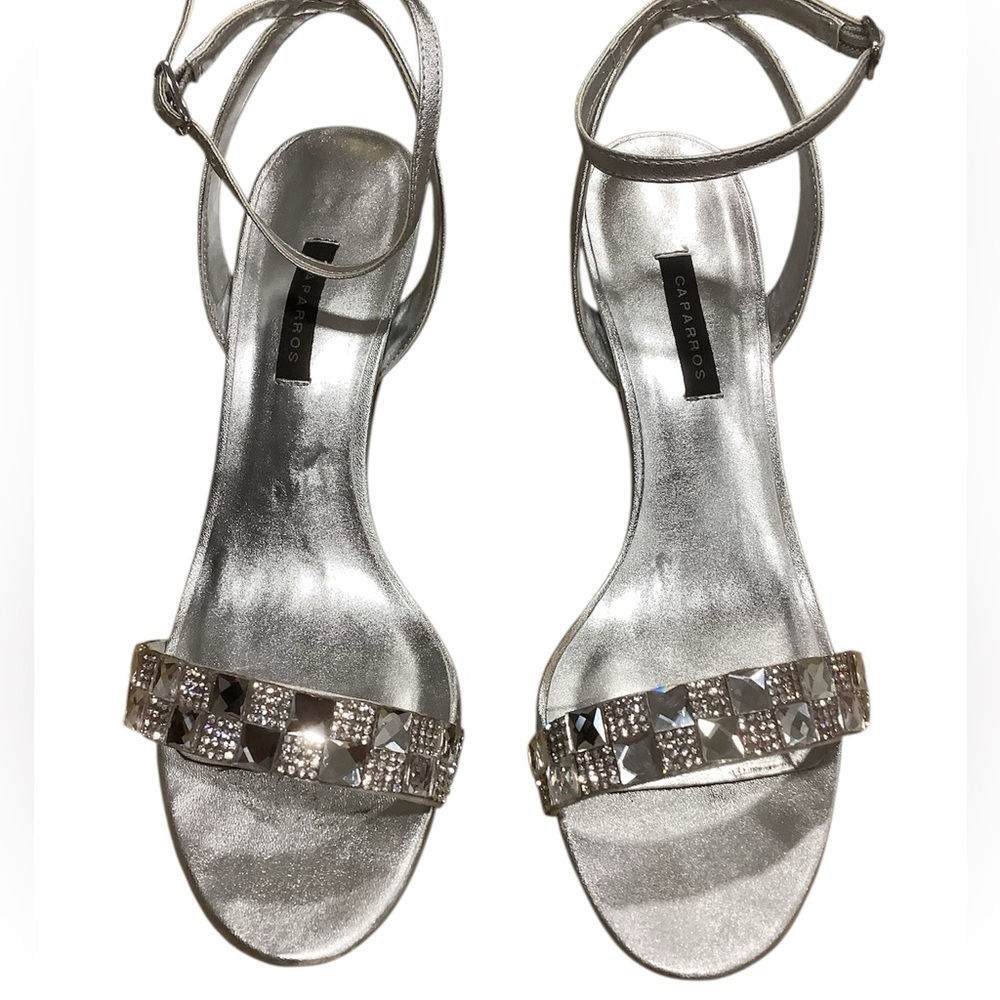 Caparros Savoy Silver Metallic Ankle Strap  Heels Size 9M - Picture 2 of 11